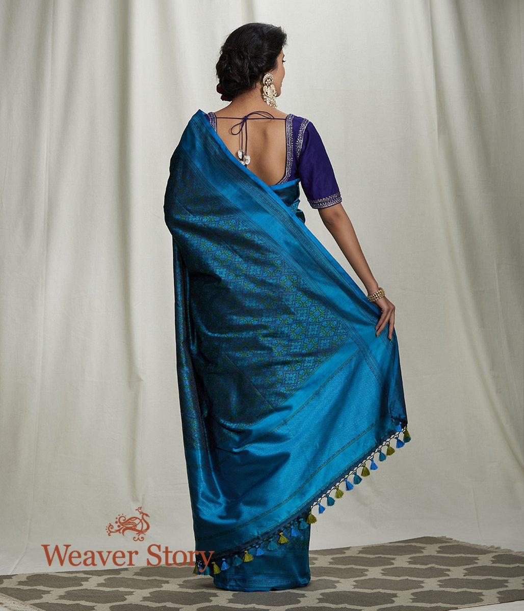 Handwoven_Blue_Green_Reshmi_Jamawar_Saree_WeaverStory_03
