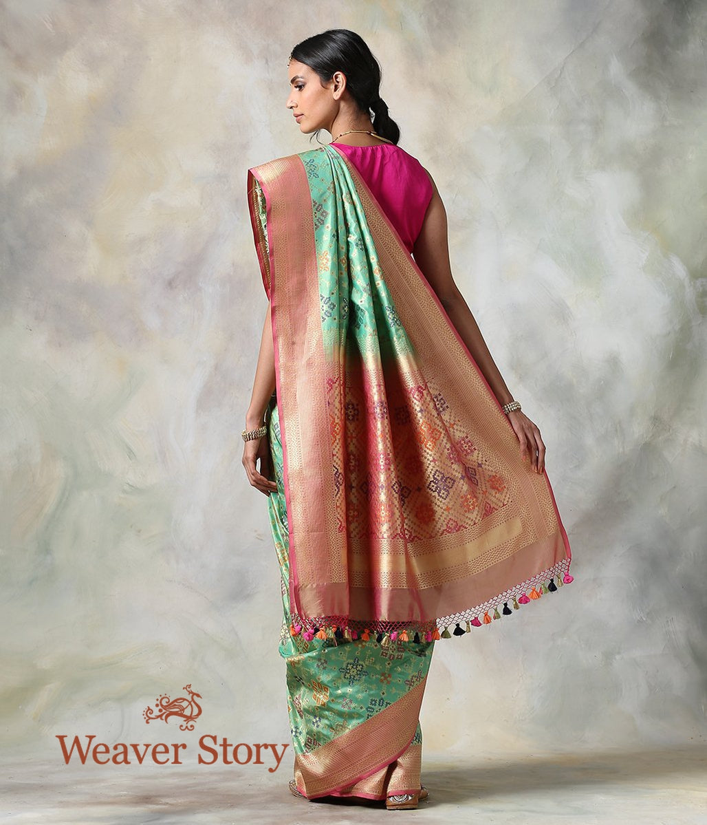 Handwoven_Banarasi_Patola_Saree_in_Green_and_Pink_WeaverStory_03