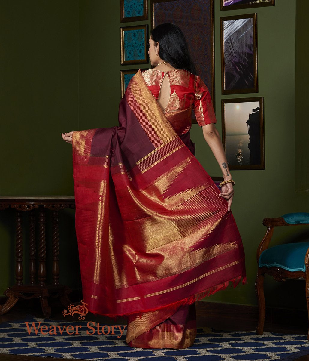 Handwoven_Wine_Kanjivaram_Silk_Saree_with_Red_Border_WeaverStory_03