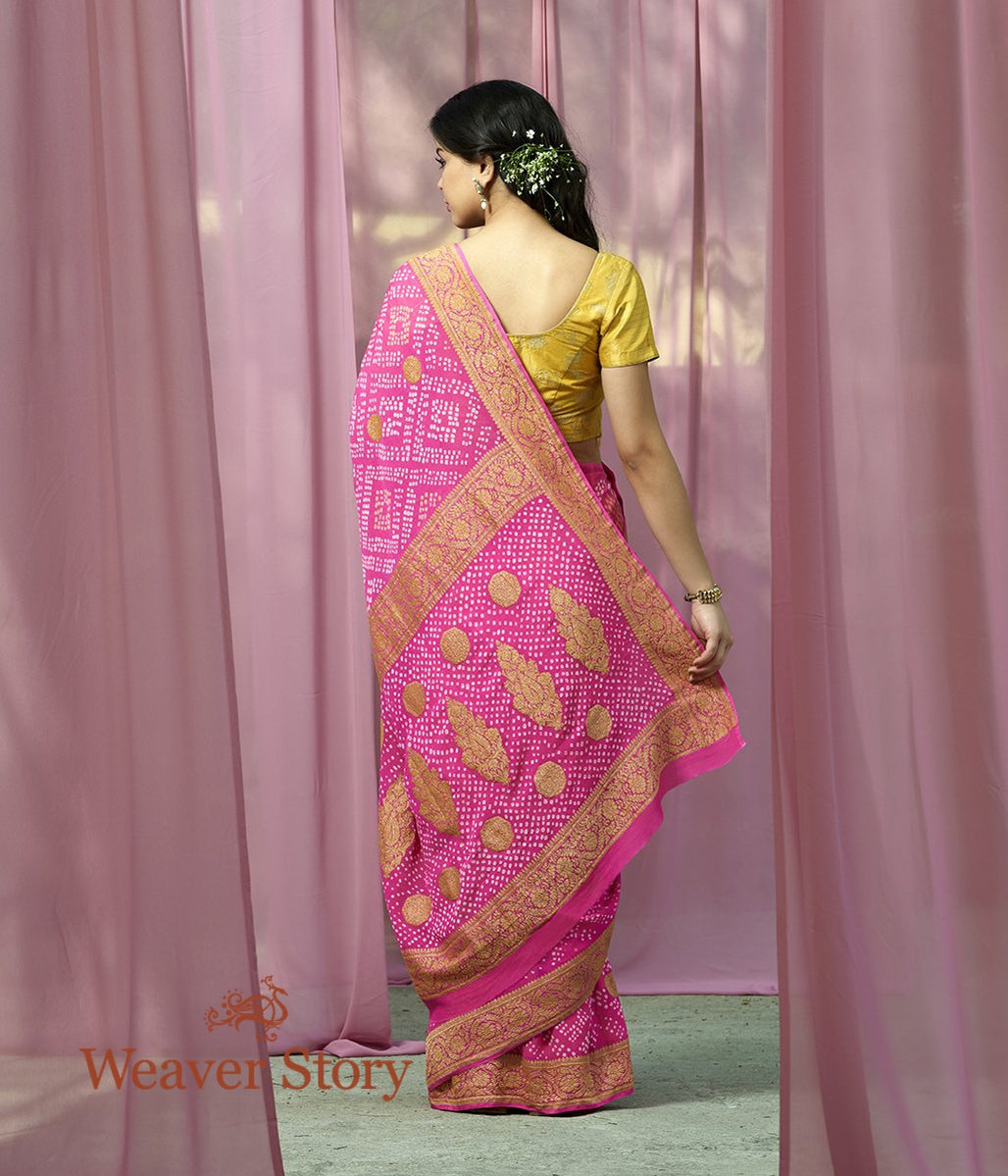 Handloom_Cuwork_Pink_Banarasi_Bandhej_Saree_with_Yellow_Border_WeaverStory_03