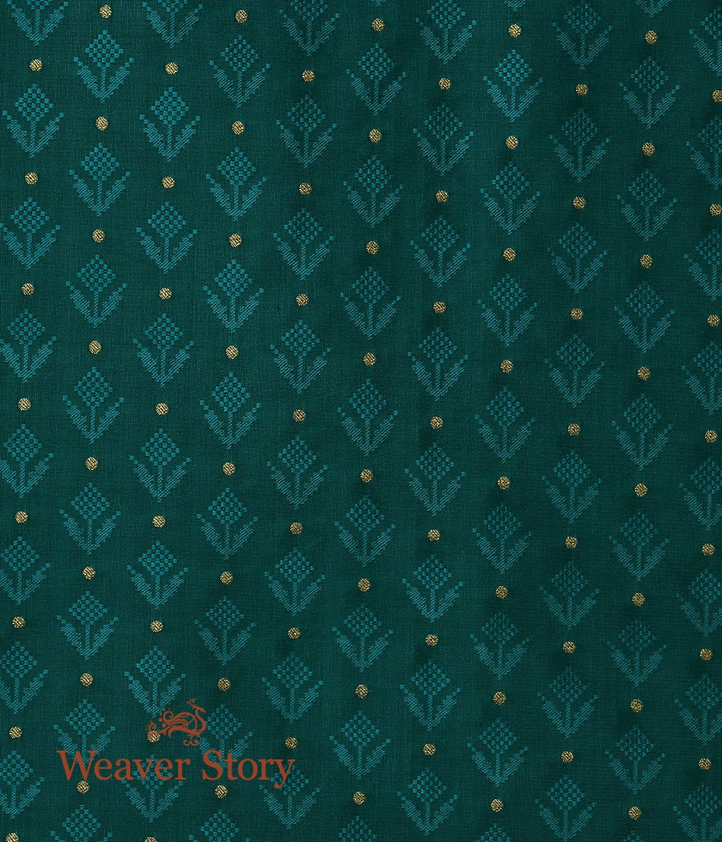 Handloom_Jade_Green_Tanchoi_Fabric_with_Zari_Booti_WeaverStory_03