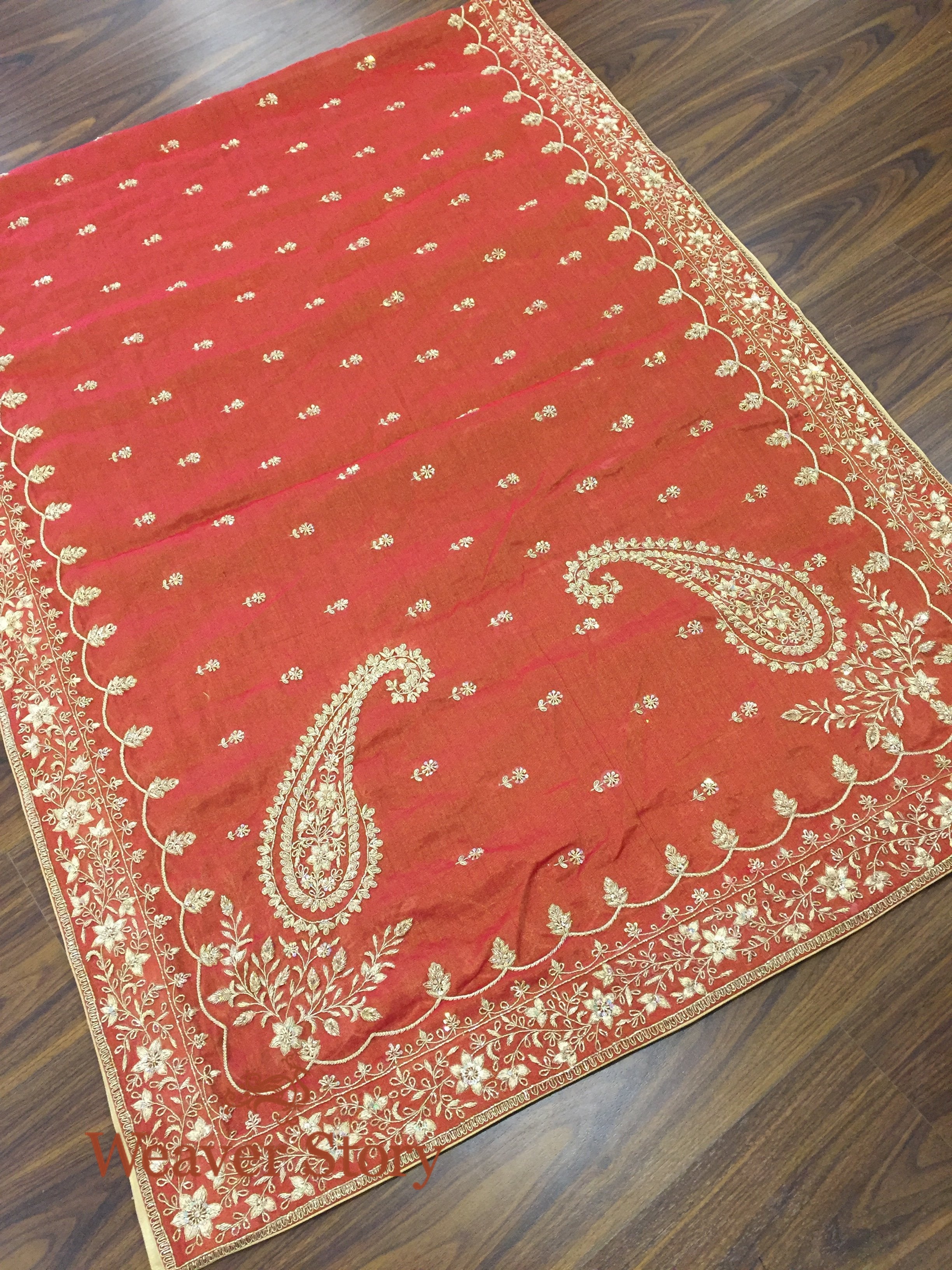 Handloom_Rust_Organza_Dupatta_with_Zardozi_Work_WeaverStory_03