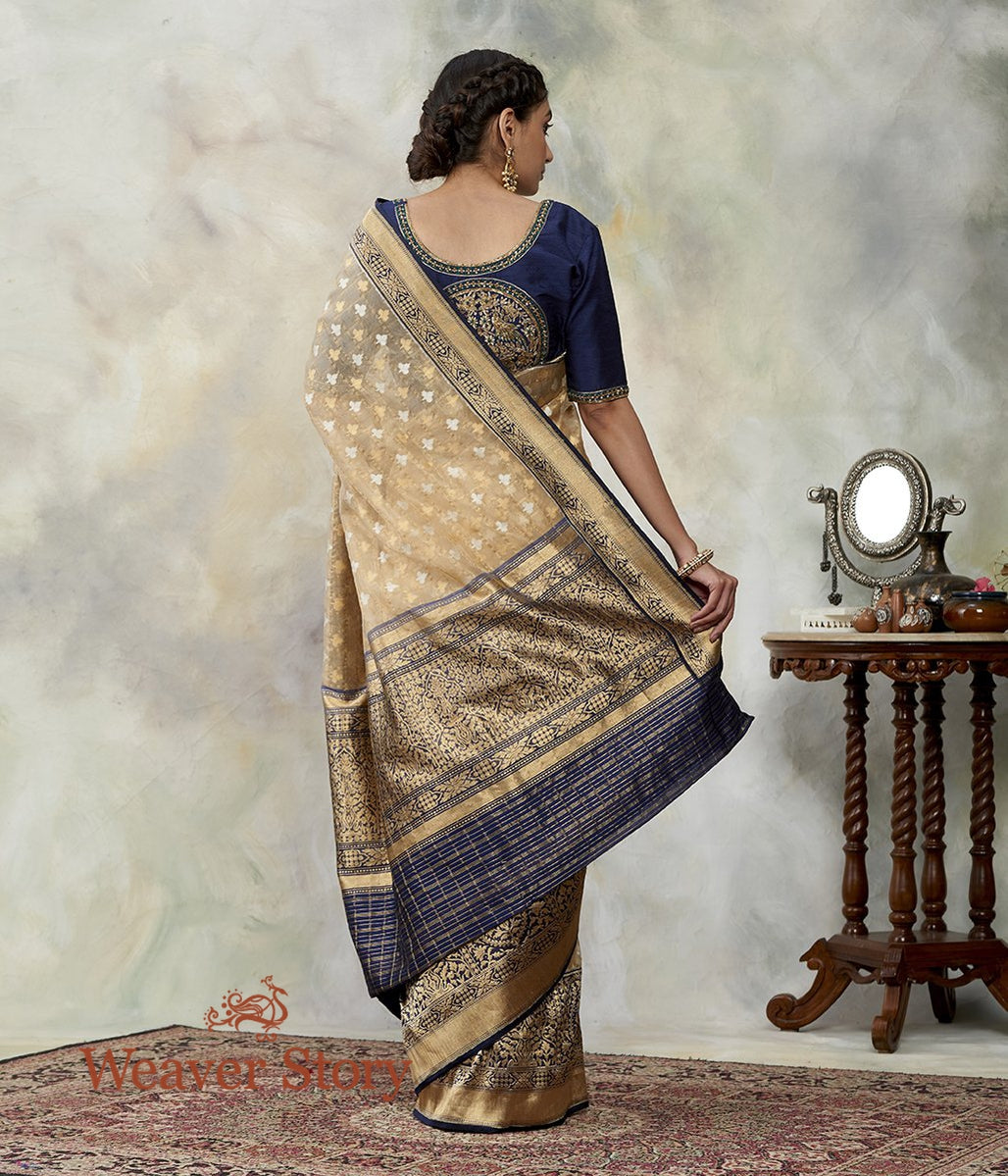 Handwoven_Beige_Gold_Kora_Saree_with_Contrast_Border_and_Pallu_WeaverStory_03