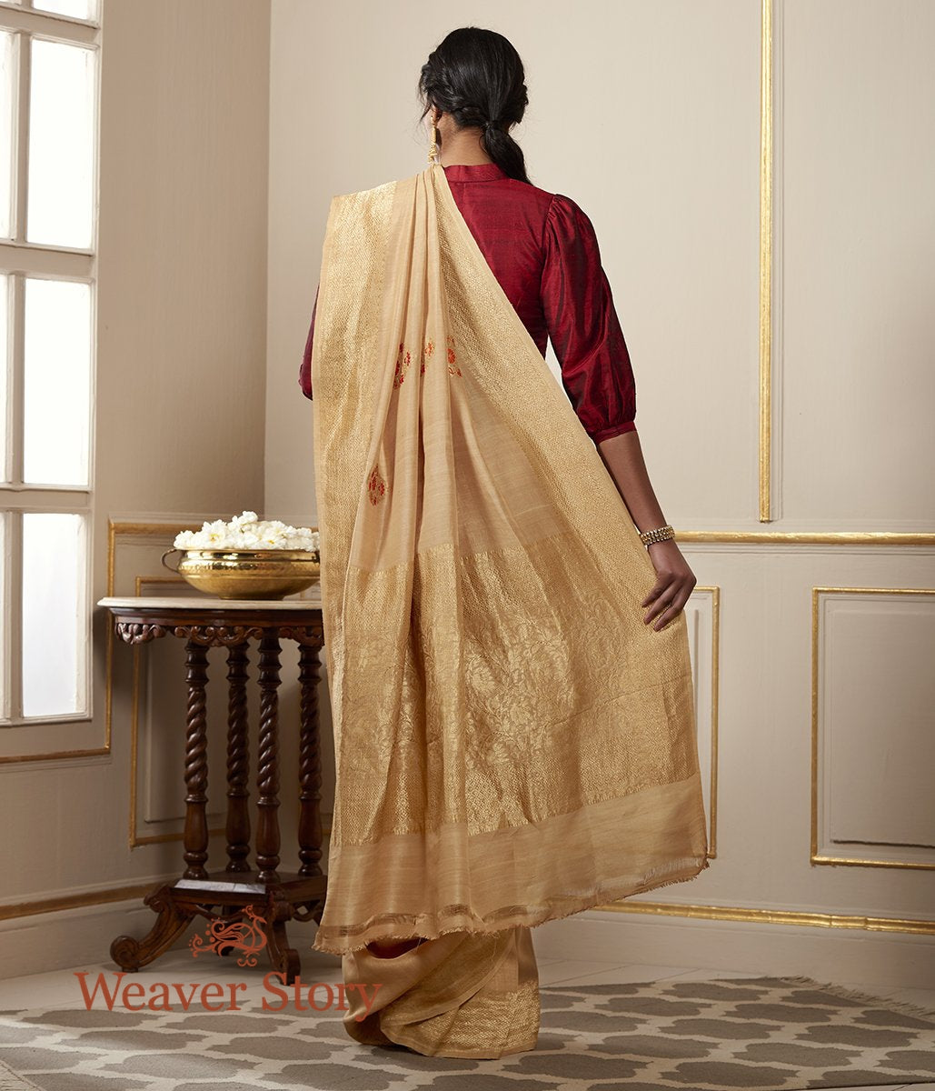 Handloom_Beige_Tusser_Georgette_Saree_with_Meenakari_Boota_WeaverStory_03