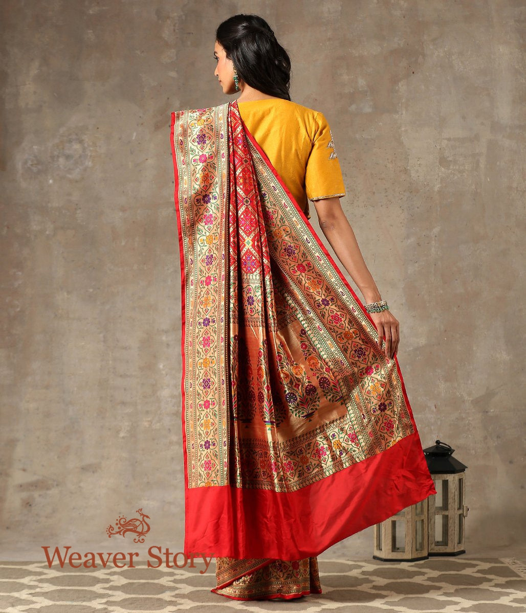 Handwoven_Red_Meenakari_Patola_Saree_with_Paithani_Inspired_Border_WeaverStory_03