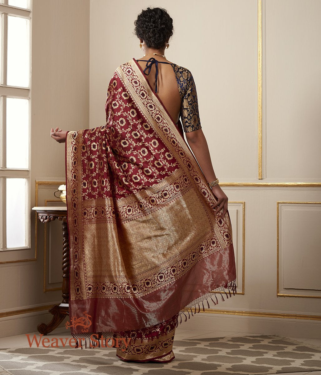 Handloom_Maroon_Banarasi_Jangla_with_Meenakari_WeaverStory_03