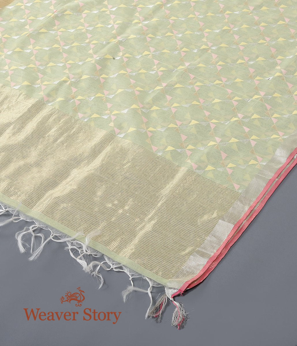 Handloom_Pista_Green_Cotton_Silk_Chanderi_Dupatta_WeaverStory_03