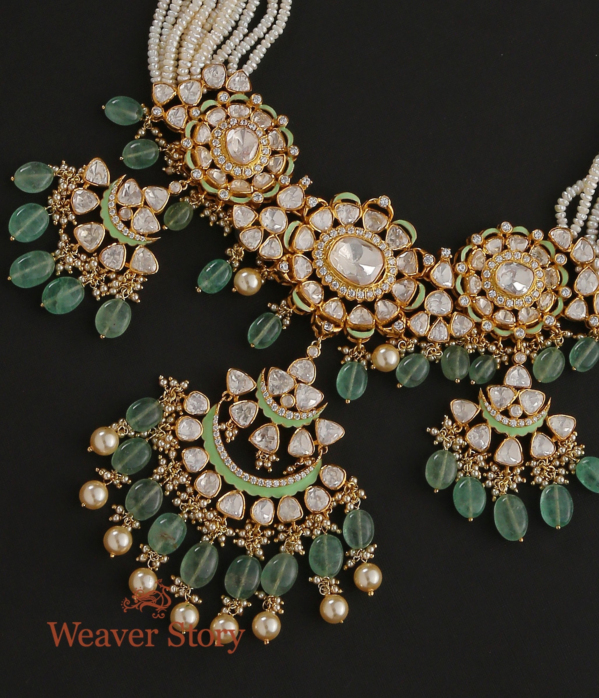 Madhulika_Necklace_with_Moissanite_Polki_Crafted_in_Pure_Silver_WeaverStory_03