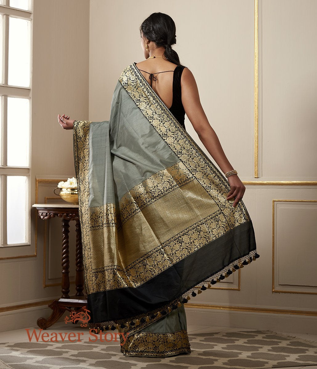 Handwoven_Grey_Tusser_Saree_with_Black_Kadhiyal_Border_WeaverStory_03