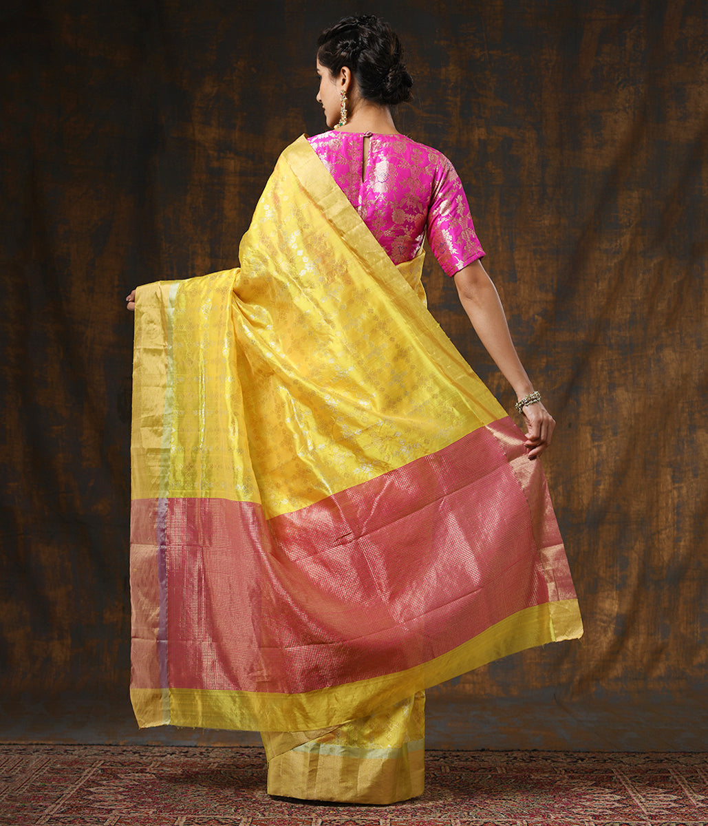 Handloom_Yellow_Chanderi_Silk_Saree_with_Gold_Silver_Zari_Jaal_WeaverStory_03
