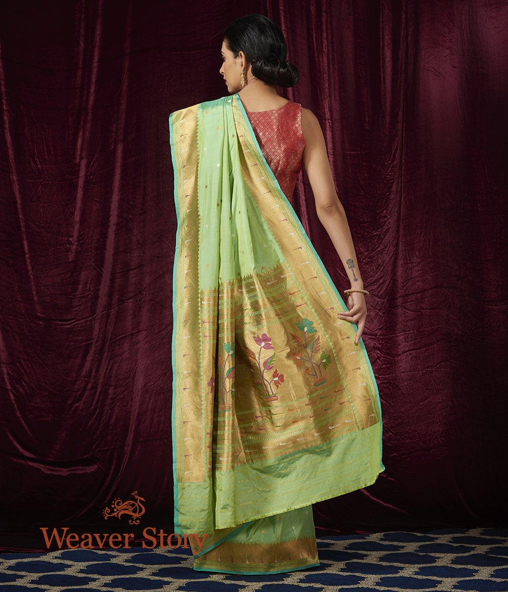 Handwoven_Light_Green_Katan_Silk_Saree_with_Paithani_Border_WeaverStory_03