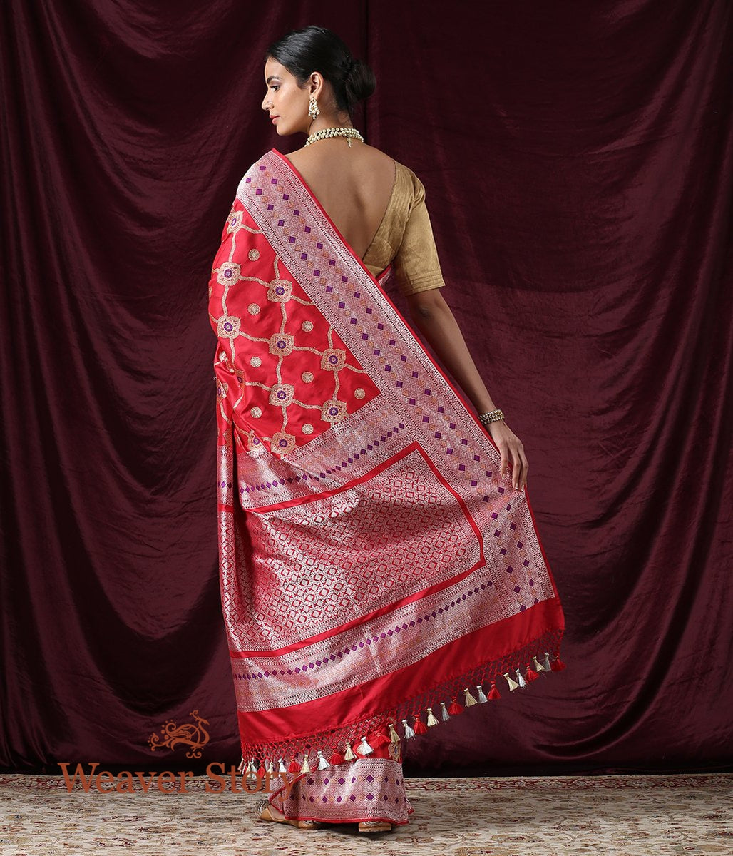 Handloom_Red_Kadhwa_Jangla_Saree_with_Meenakari_WeaverStory_03