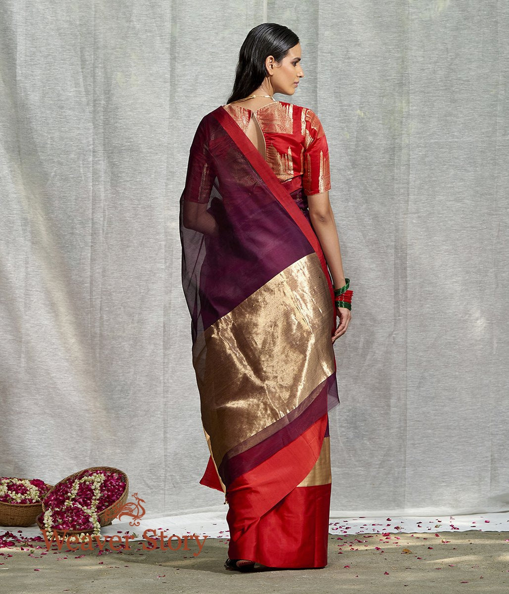 Handwoven_Purple_Plain_Saree_with_Red_Mushroo_Border_WeaverStory_03