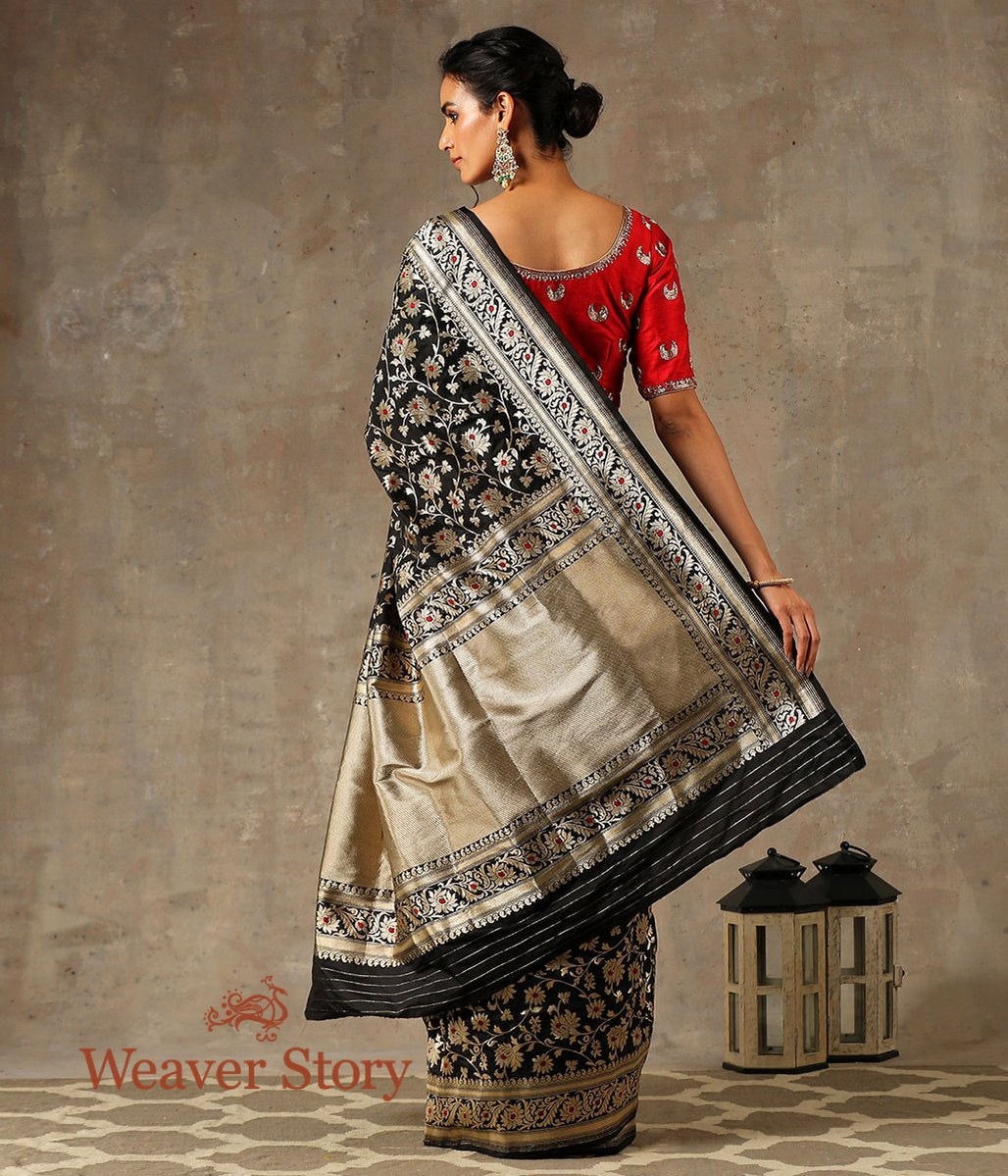Handloom_Black_Cutwork_Banarasi_Saree_with_Meenakari_and_Jangla_Design_and_Brocade_Blouse_WeaverStory_03