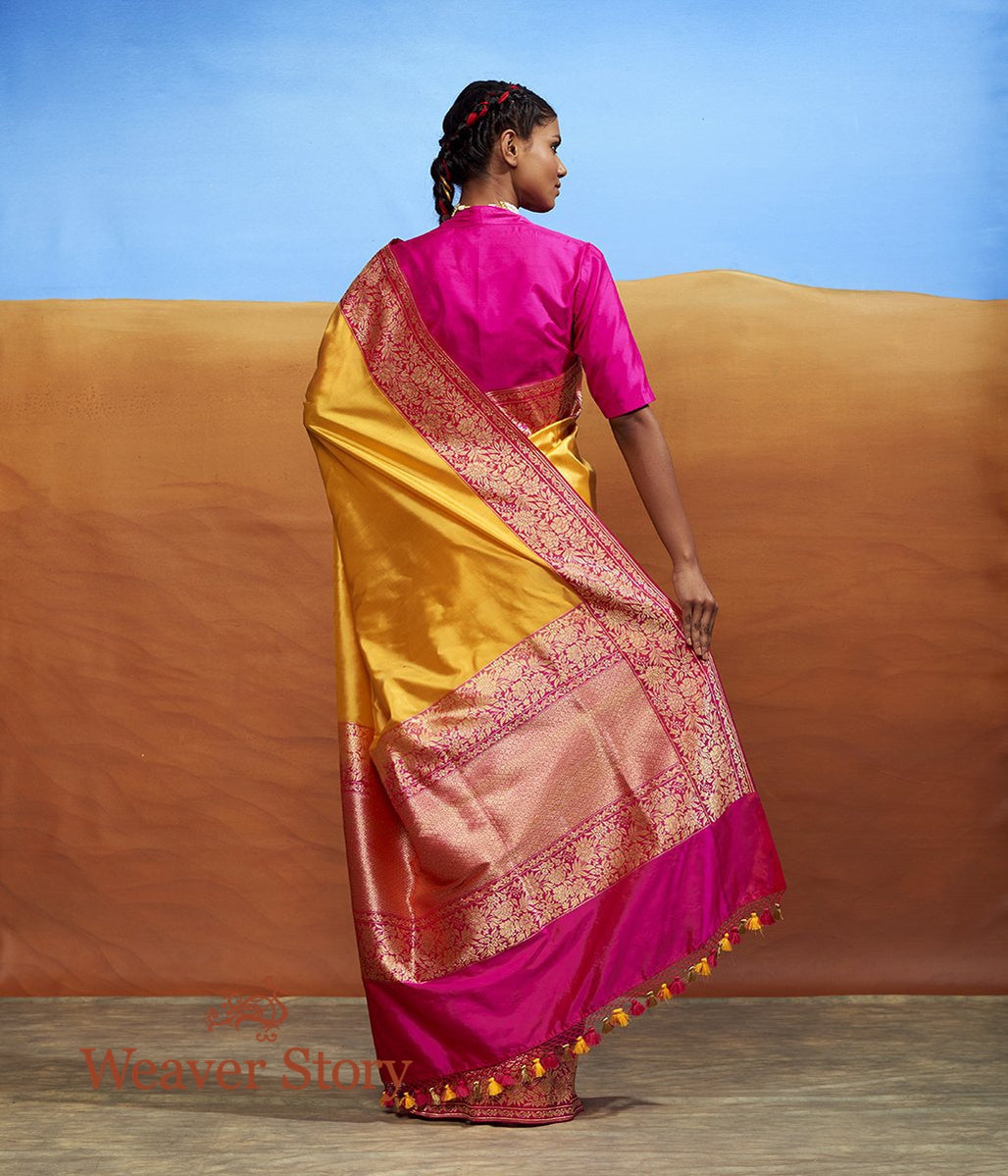 Handloom_Yellow_Plain_Ektara_Saree_with_Pink_Kadhiyal_Border_WeaverStory_03