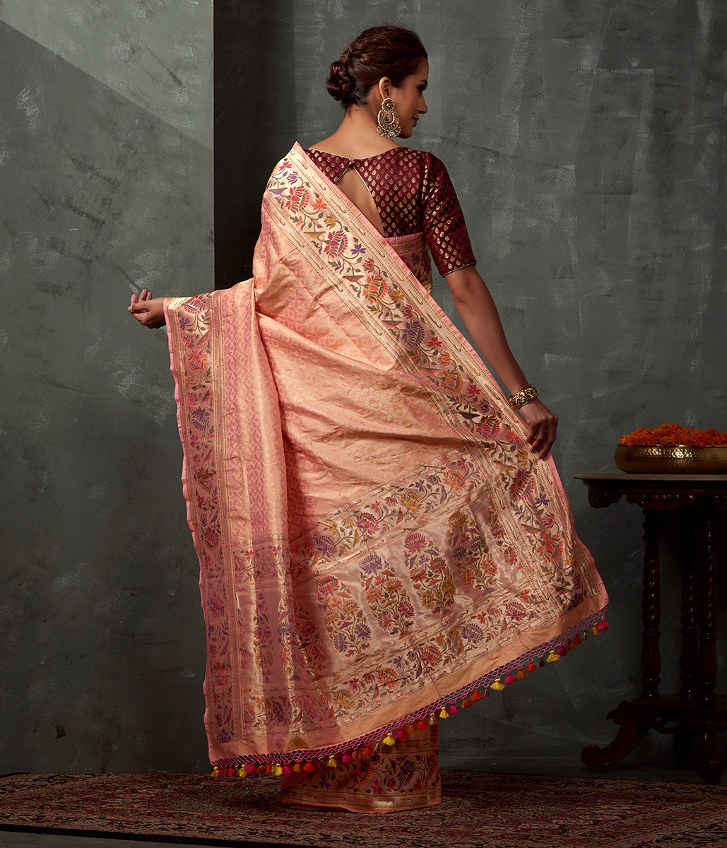 Handwoven_Light_Peach_Dampaj_Saree_with_Paithani_Border_WeaverStory_03