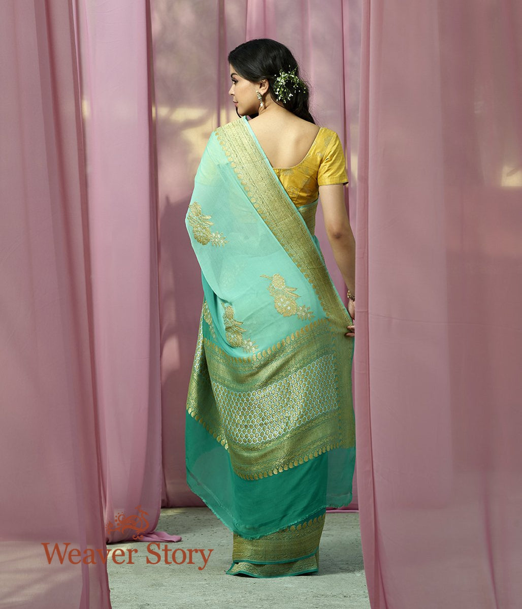 Handwoven_Ombre_Dyed_Green_Banarasi_Georgette_Saree_WeaverStory_03