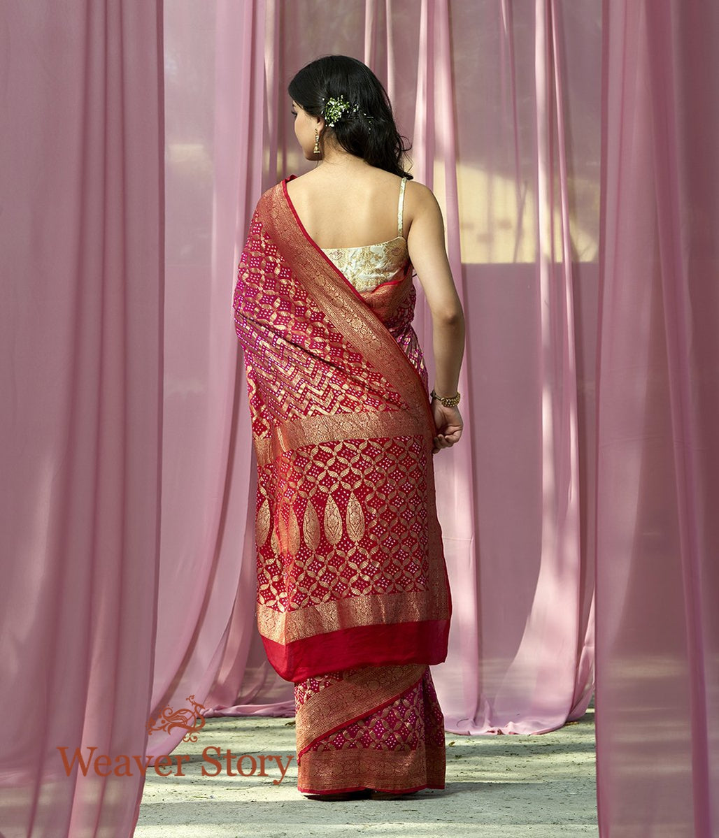 Handloom_Pink_and_Red_Ombre_Dyed_Banarasi_Bandhej_Saree_WeaverStory_03