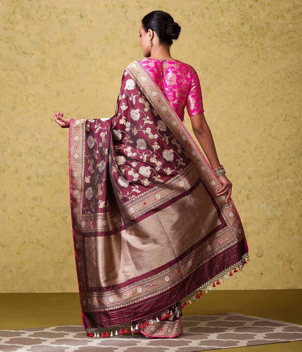 Handloom_Maroon_and_Black_Dual_Tone_Kadhwa_Jangla_Saree_with_Meenakari_Border_WeaverStory_03