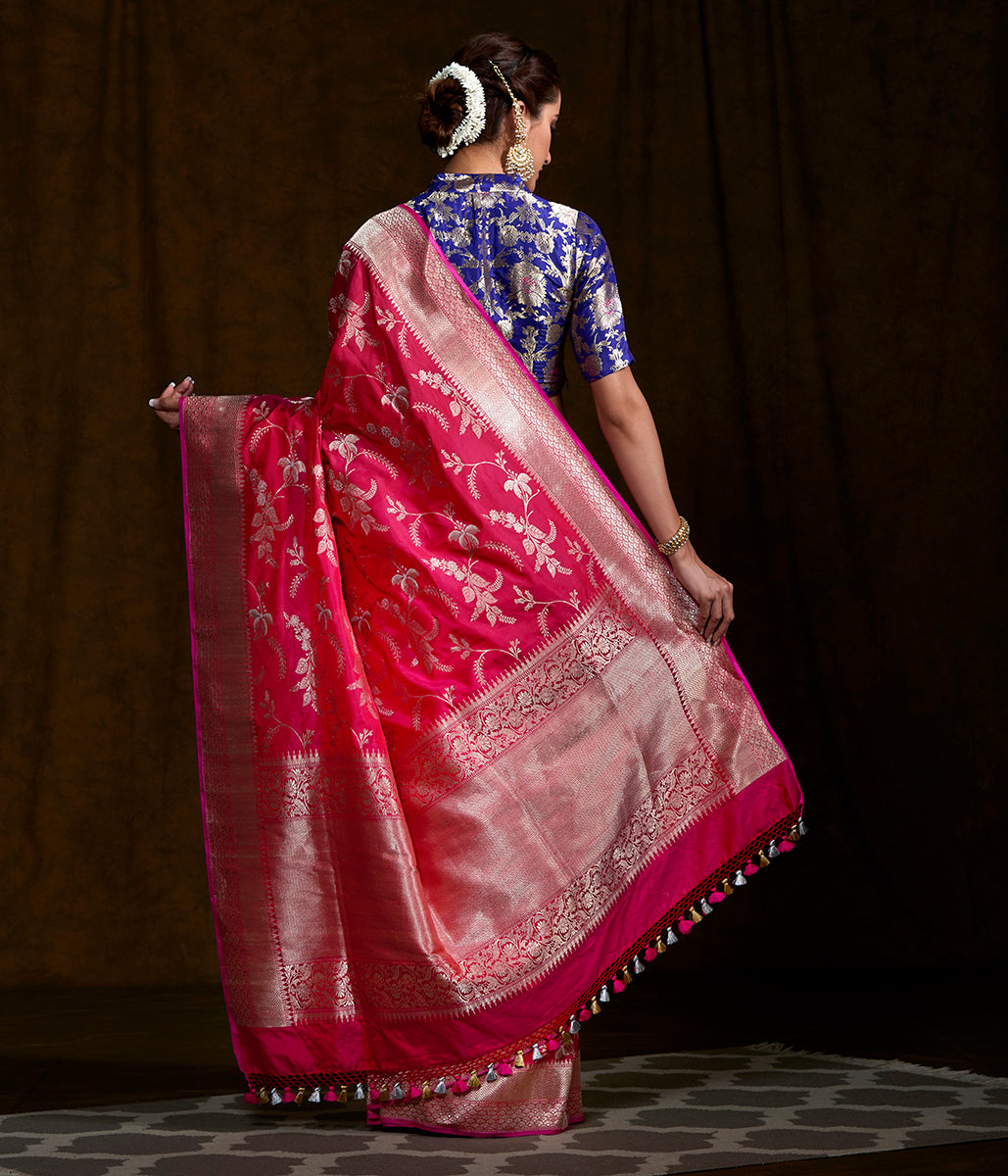 Handloom_Hot_Pink_Kadhwa_Jangla_Saree_with_Gold_Silver_Zari_WeaverStory_03