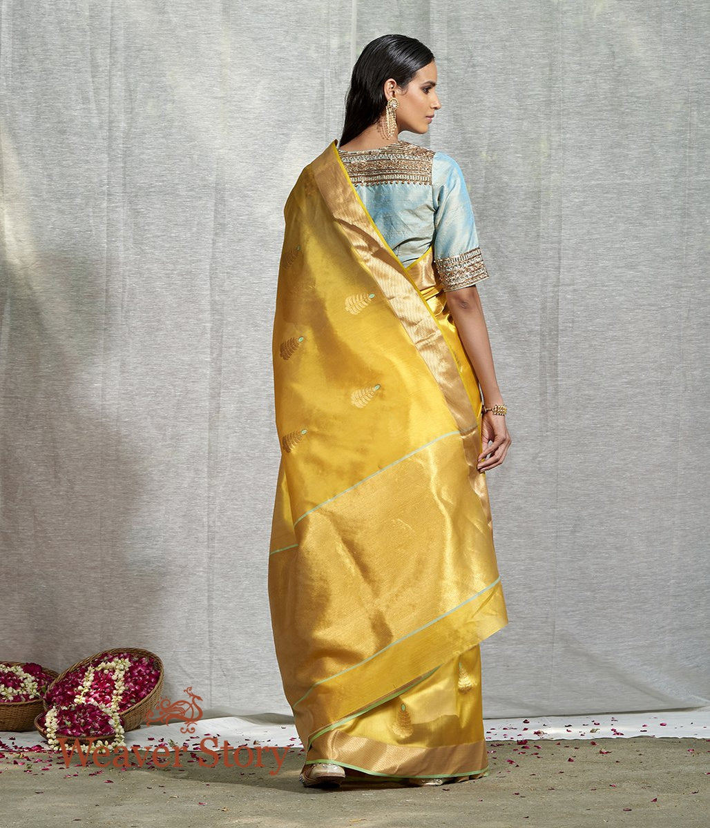 Handwoven_Mustard_Silk_Saree_with_Meena_Boota_and_Green_Selvedge_WeaverStory_03