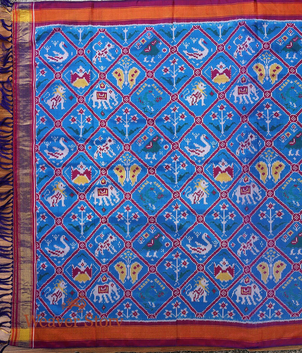 Handloom_Blue_Patola_Dupatta_with_Red_Zari_Border_WeaverStory_03