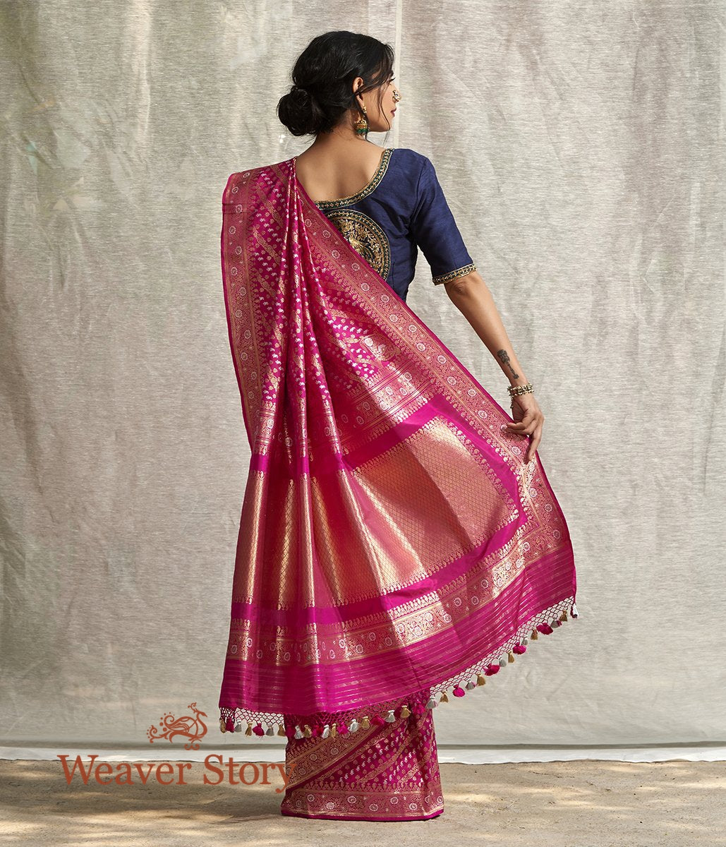 Handloom_Hot_Pink_Real_Zari_Sona_Rupa_Kadhwa_Jangla_Saree_with_Small_Paisley_WeaverStory_03