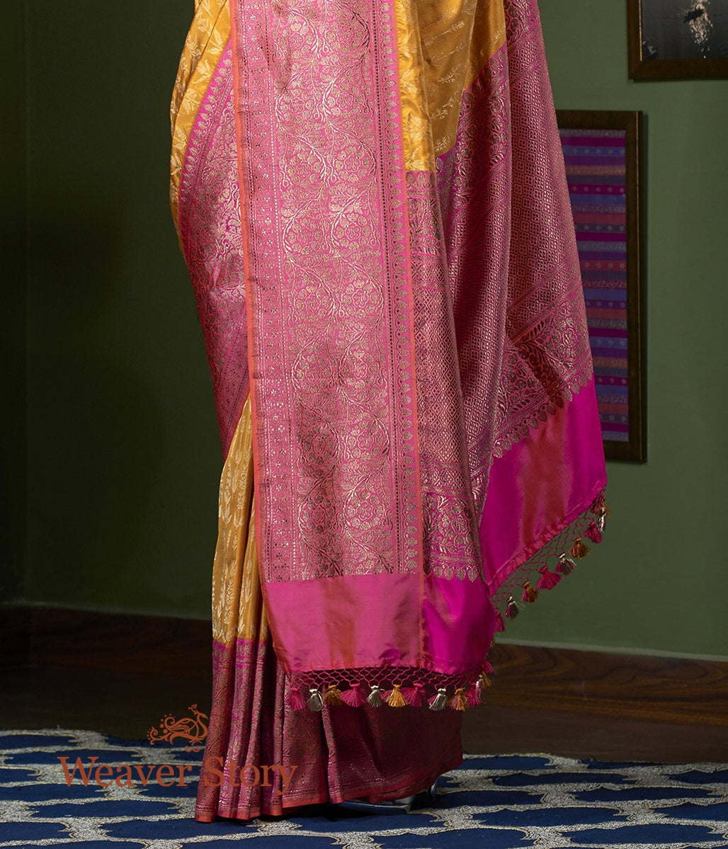 Handwoven_Mustard_Jamdani_Weave_Saree_with_Pink_Kadhiyal_Border_WeaverStory_04