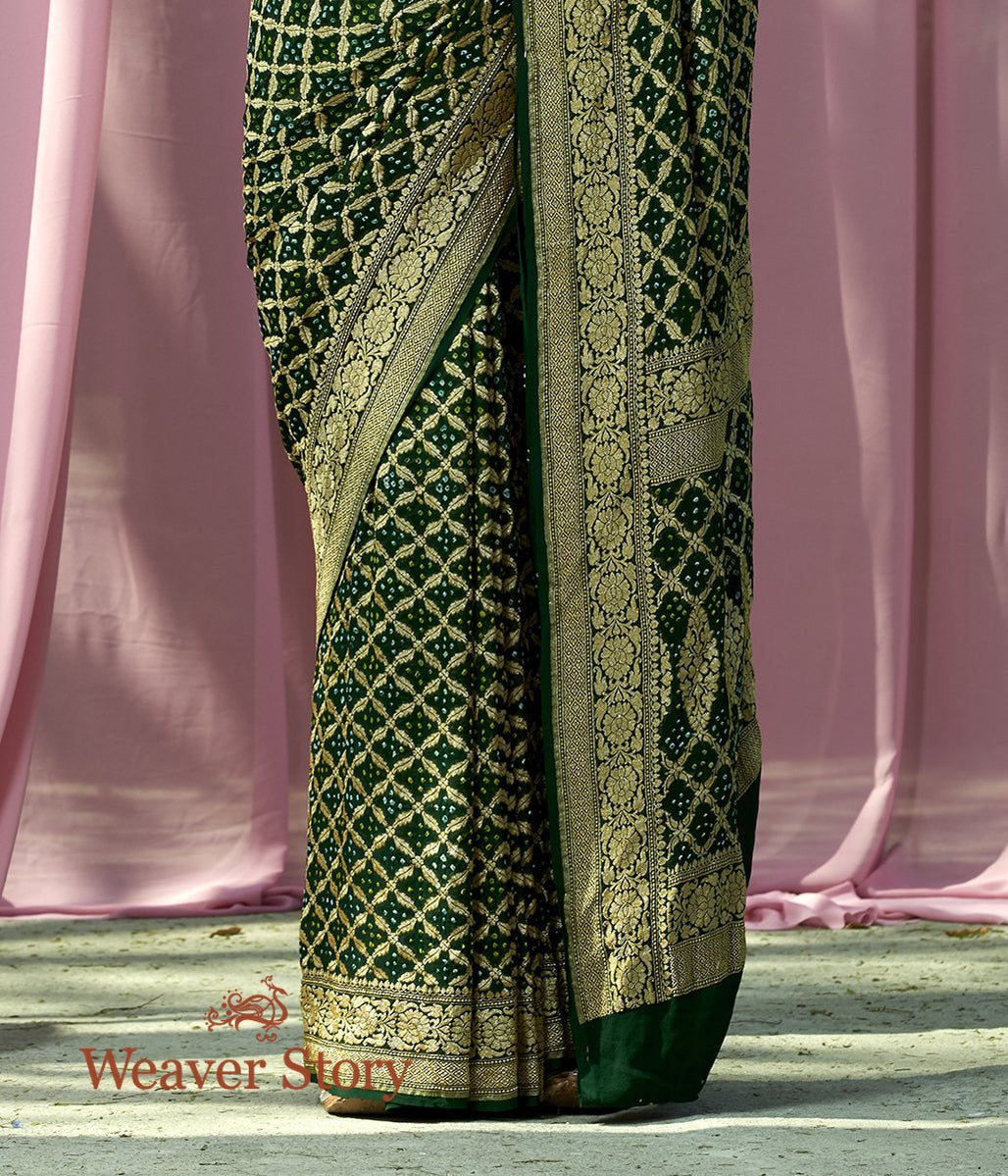 Handwoven_Bottle_Green_Banarasi_Bandhej_Saree_WeaverStory_04