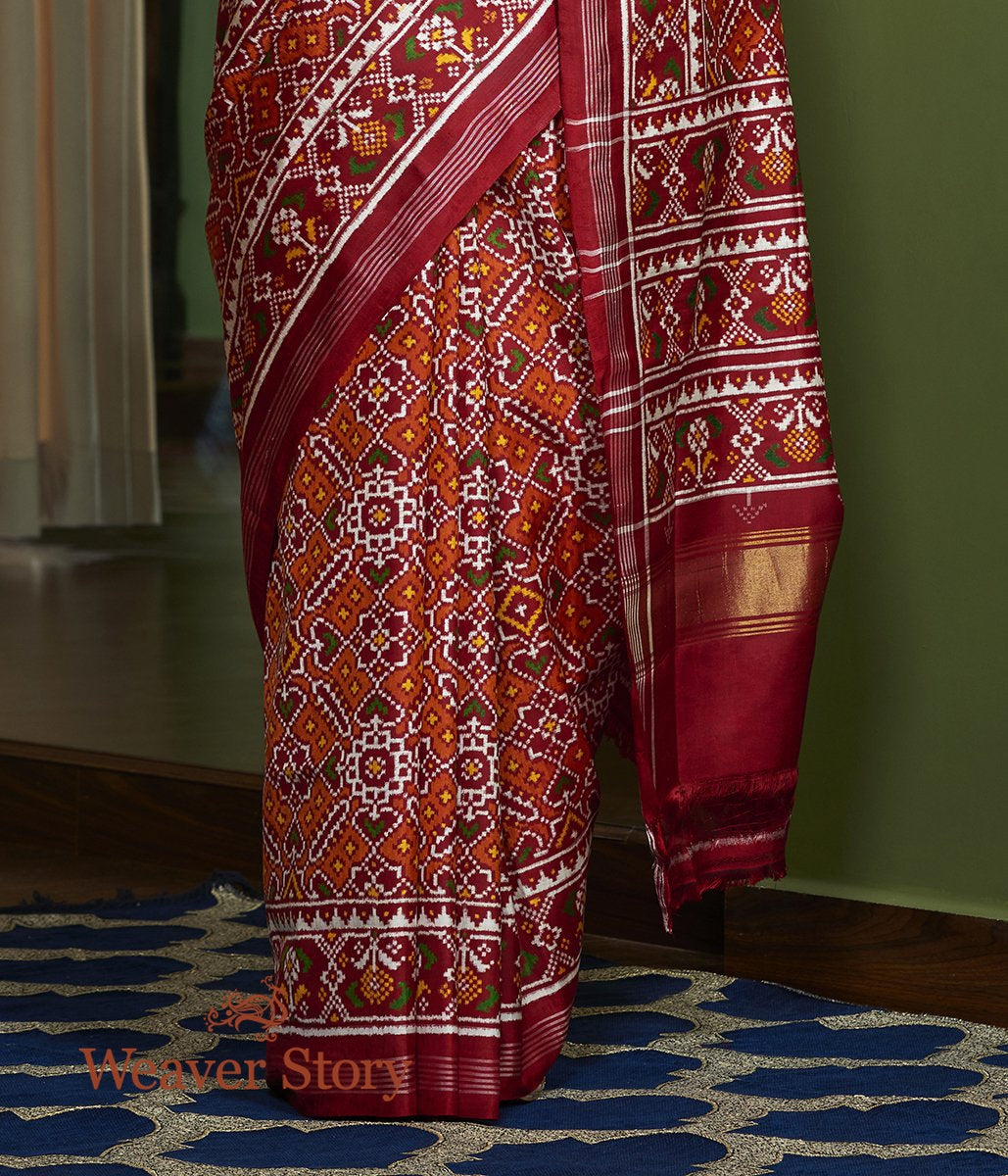 Handwoven_Patan_Patola_in_Rust_and_Maroon_WeaverStory_04