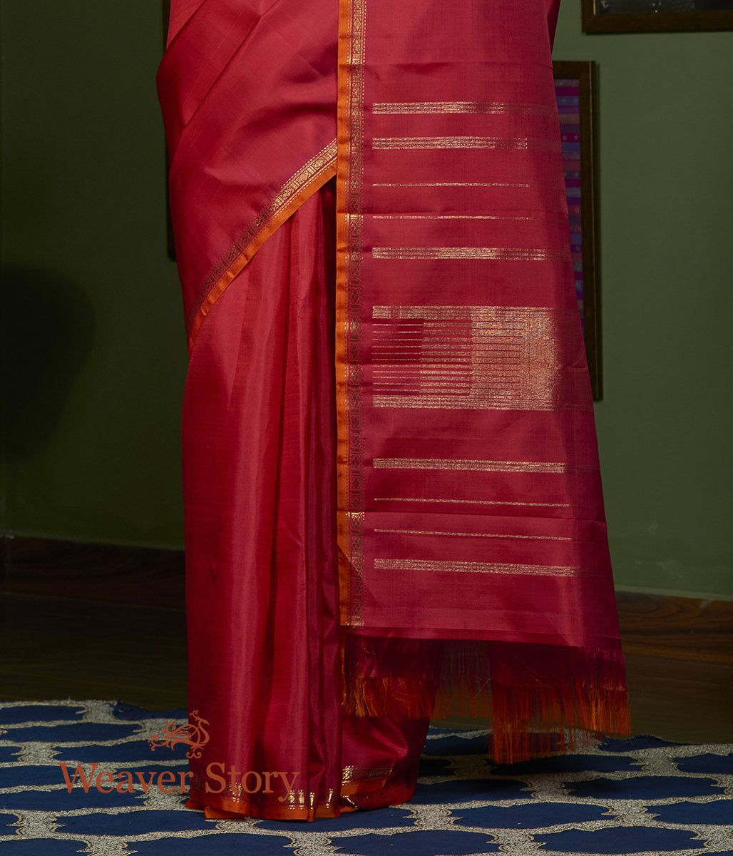 Handwoven_Red_Rani_Kanjivaram_Saree_with_Orange_Selvedge_WeaverStory_04