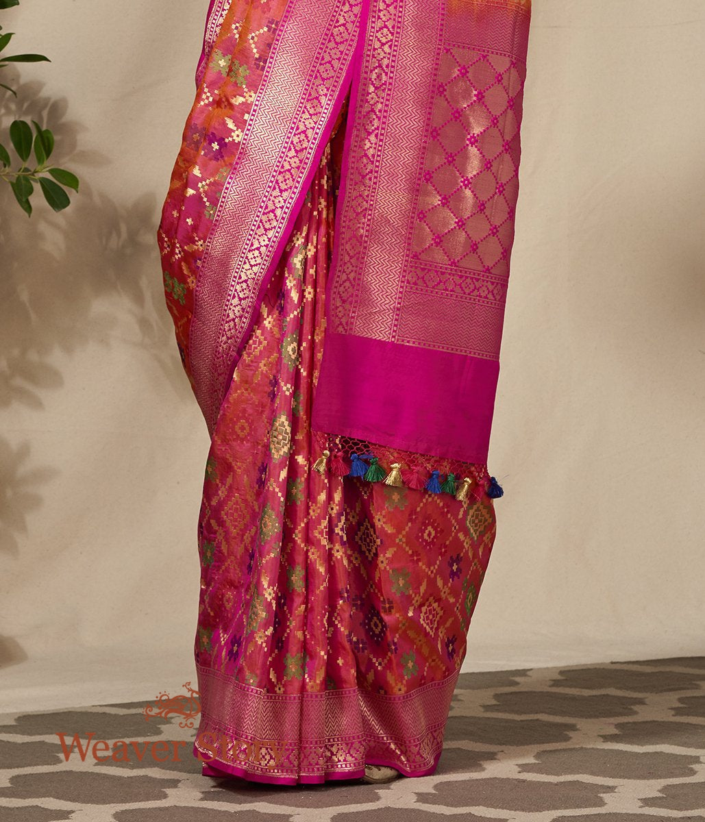 Handwoven_Orange_Pink_Meenakari_Banarasi_Patola_Saree_WeaverStory_04