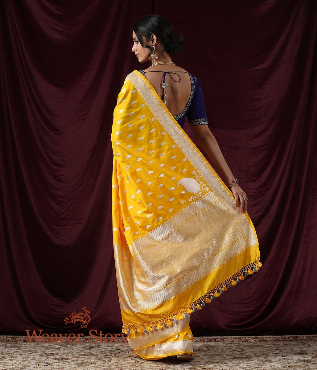 Handloom_Yellow_Kadhwa_Paisley_Booti_Saree_with_Konia_WeaverStory_03