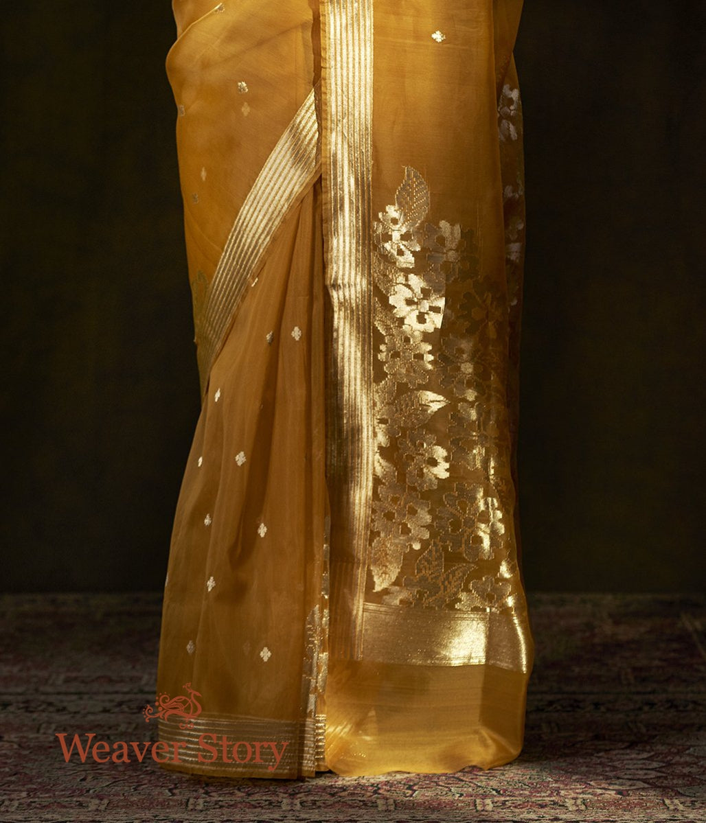 Handloom_Mustard_Kora_Banarasi_Saree_with_Cutwork_Floral_Border_WeaverStory_04