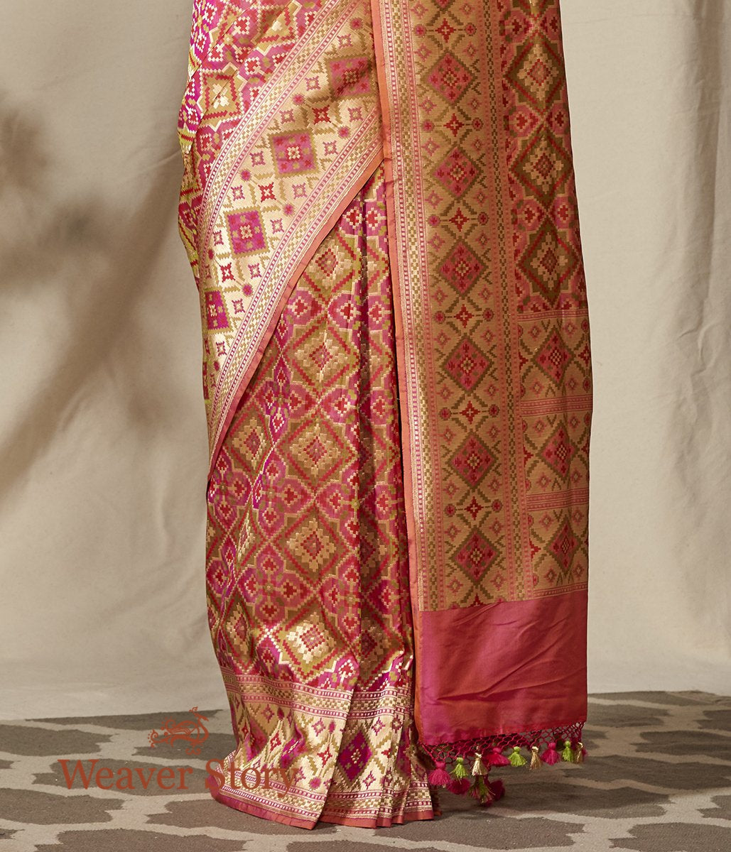 Handwoven_Pink_and_Peach_Banarasi_Patola_Saree_with_Zari_and_Meenakari_Border_WeaverStory_04