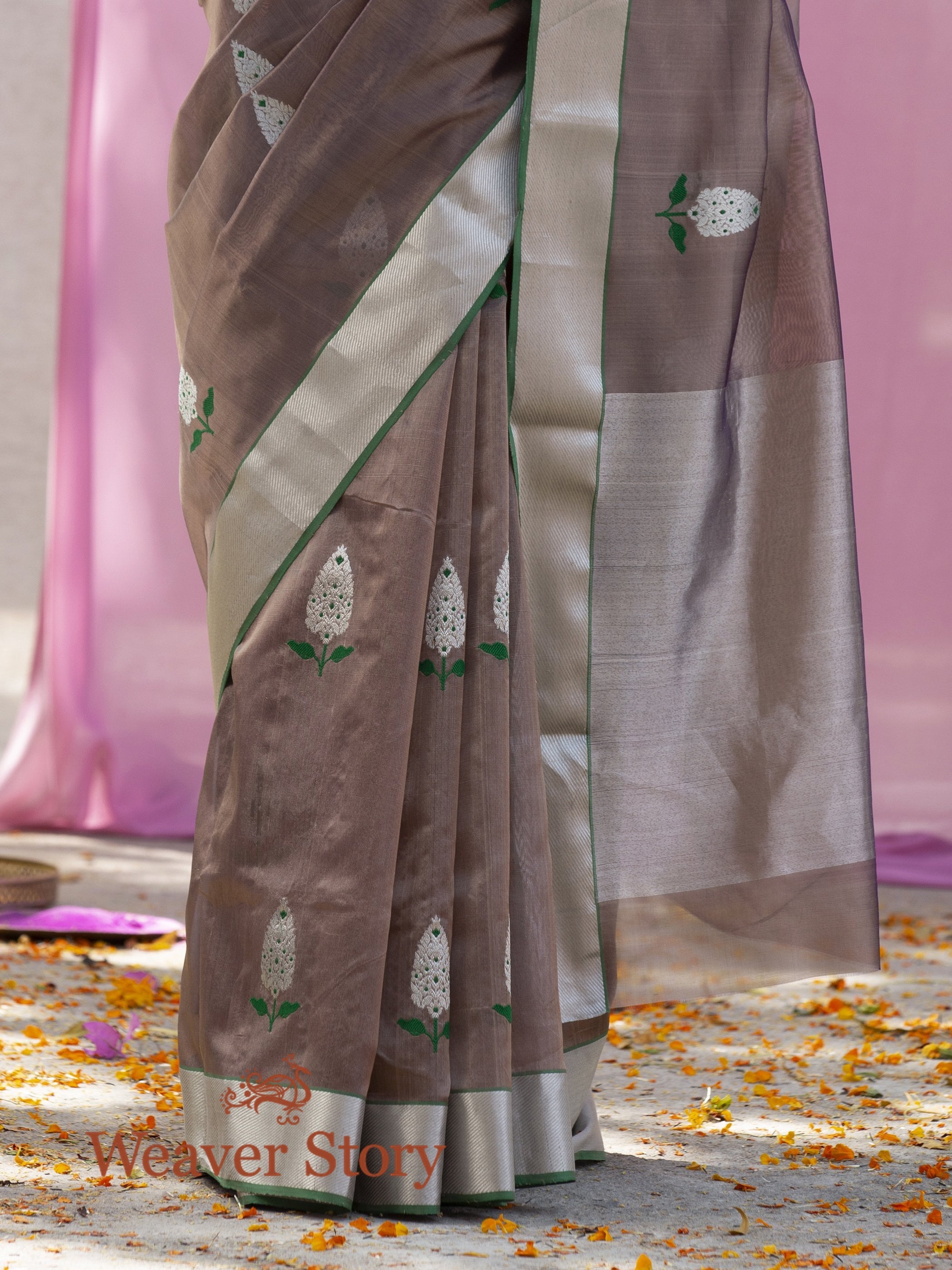 Handwoven_Brown_Chanderi_Silk_Saree_with_Silver_Zari_WeaverStory_04