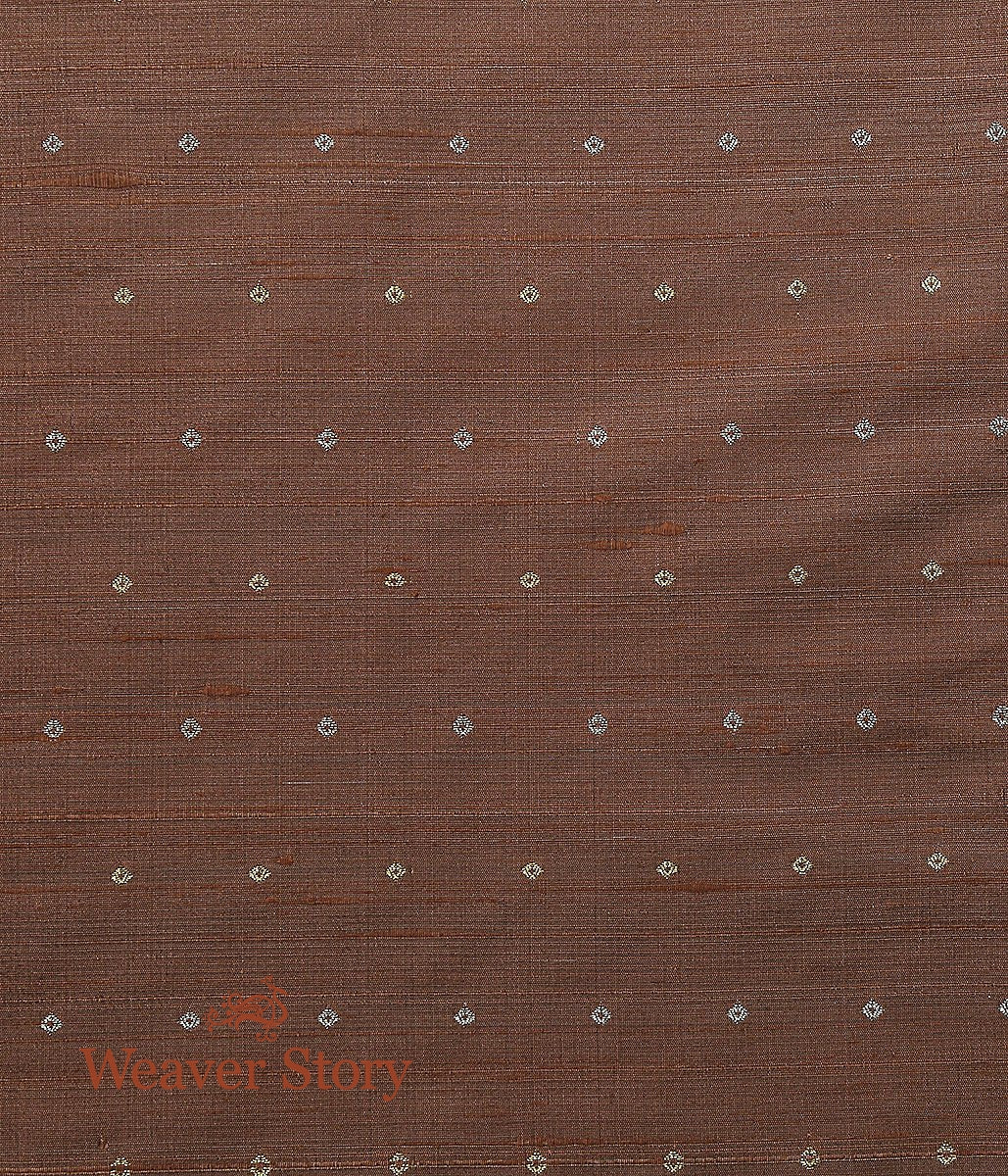 Handloom_Brown_Tusser_Zari_Booti_Fabric_WeaverStory_04