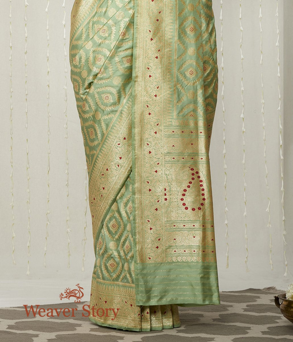 Handloom_Pista_Green_Jangla_Saree_with_Meenakari_WeaverStory_04