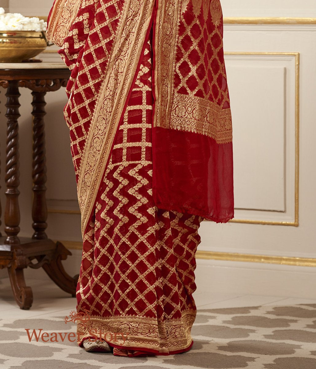 Handloom_Banarasi_Georgette_Saree_in_Red_WeaverStory_04