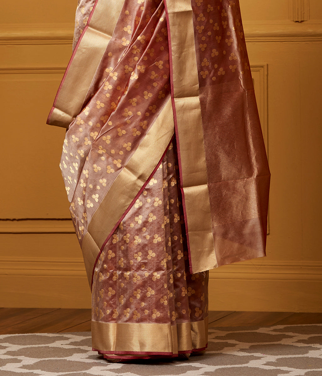 Handloom_Pink_And_Brown_Floral_Booti_Jaal_Saree_WeaverStory_04