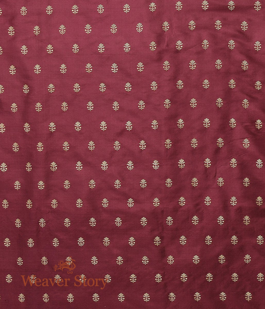 Handloom_Wine_Tulsi_Booti_Gold_Zari_Fabric_WeaverStory_04