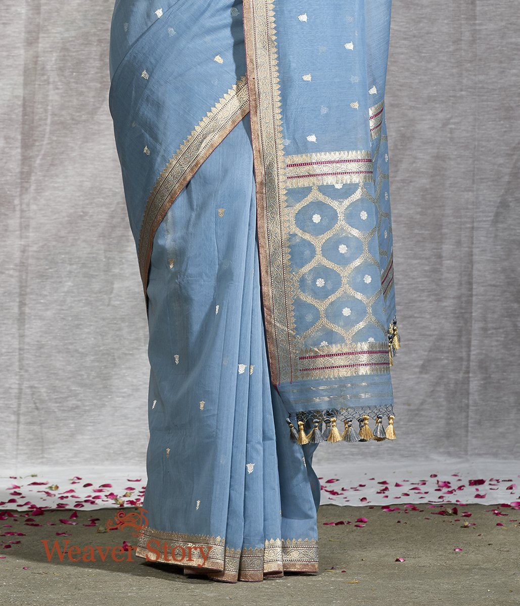 Handwoven_Blue_Kora_Cotton_Saree_with_Kadhwa_Booti_WeaverStory_04