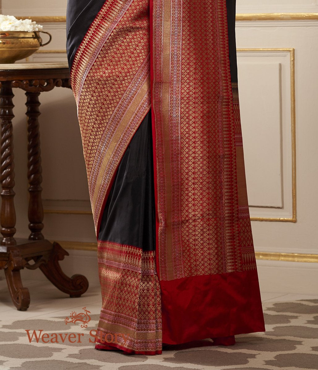 Handwoven_Black_Katan_Silk_Saree_with_Elaborate_Ganga_Jamuna_Border_In_Orange_and_Red_WeaverStory_04