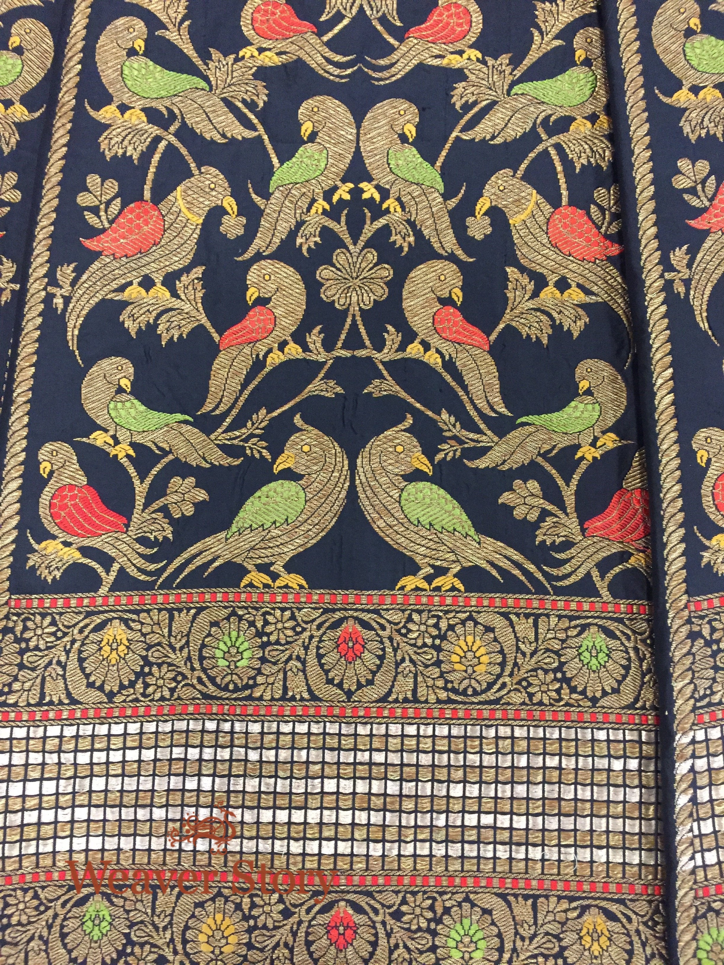 Handloom_Black_Kadhwa_Banarasi_Lehenga_with_Birds_WeaverStory_05