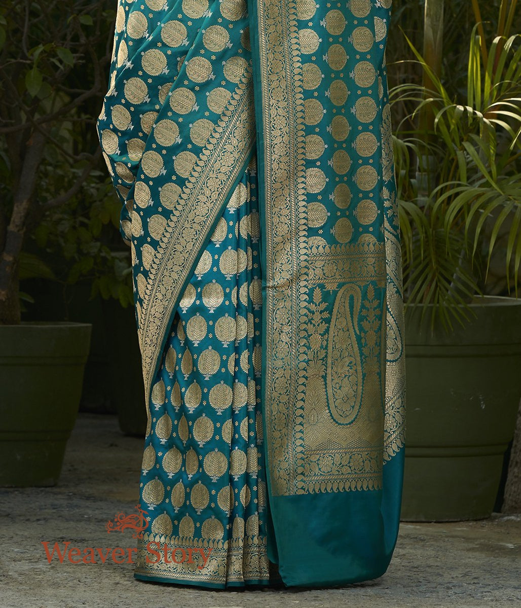 Handwoven_Teal_Green_Anaar_Boota_Jangla_Saree_WeaverStory_04