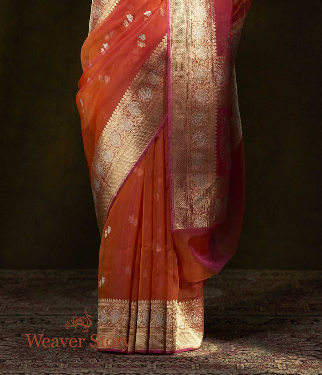 Handwoven_Orange_and_Pink_Kadhwa_Boota_Banarasi_Saree_WeaverStory_04