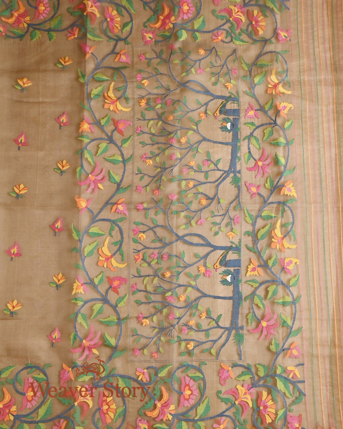 Handwoven_Olive_Silk_Muslin_Jamdani_Saree_WeaverStory_04