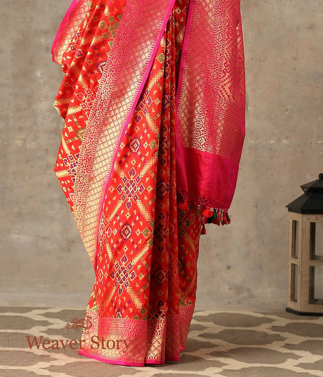 Handwoven_Orange_Banarasi_Patola_Saree_with_Meenakari_WeaverStory_04
