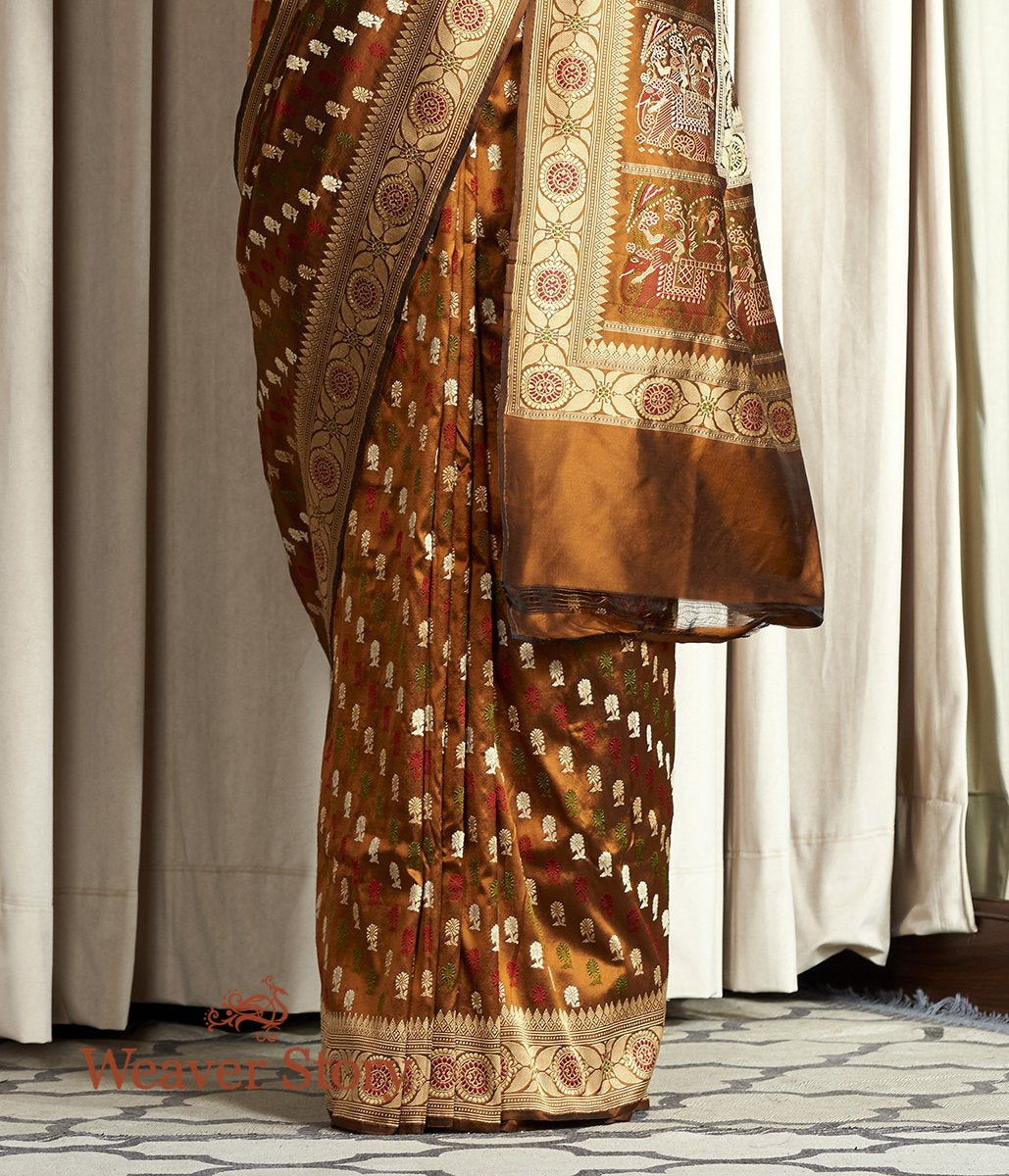 Handloom_Copper_Baluchari_Saree_with_Elephant_Pallu_WeaverStory_04