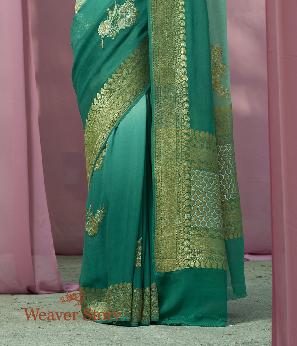 Handwoven_Ombre_Dyed_Green_Banarasi_Georgette_Saree_WeaverStory_04